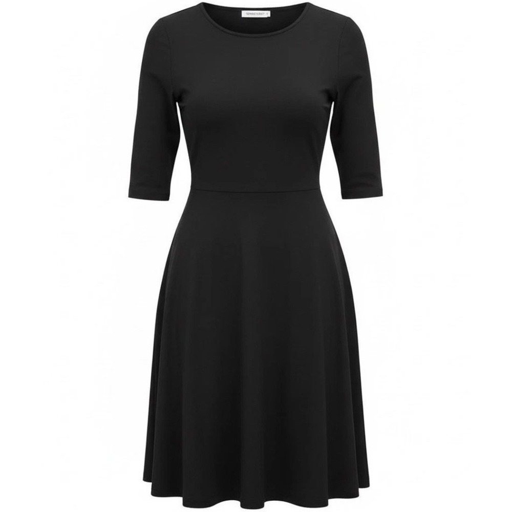 Zenana Premium Black A Line Shift Dress Size L 3/4 Sleeve Soft Knit Pockets 1X